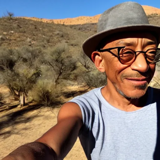 Image similar to giancarlo esposito taking a selfie in the desert, hd 4 k photo