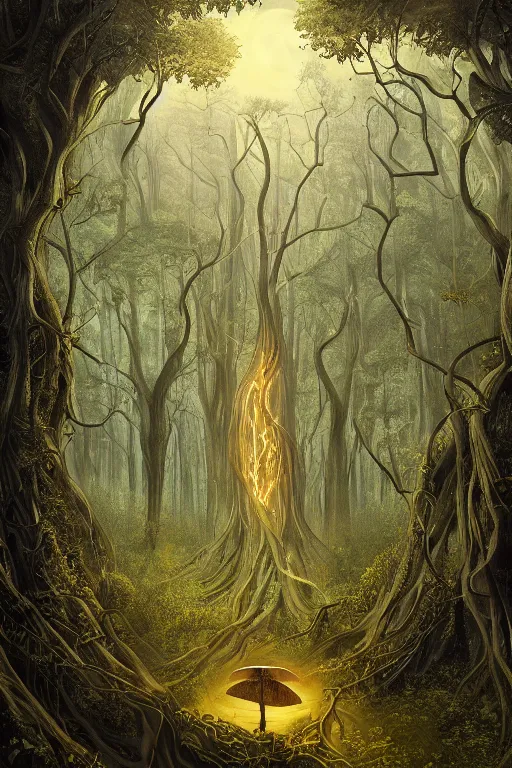 Prompt: a beautiful digital illustration painting of a detailed gothic fantasy forest and throne fireflies and roots, giorgio de chirico, and david rios ferreira. 8 k resolution trending on artstation concept art digital illustration