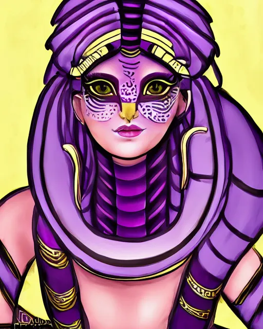 Image similar to purple snake fursona with egyptian makeup, digital art, art station front page