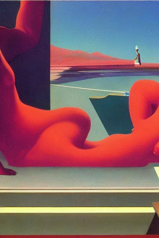 Image similar to liminal vaporwave surrealism dreams, painted by Edward Hopper, painted by salvador dali, painted by moebius, airbrush