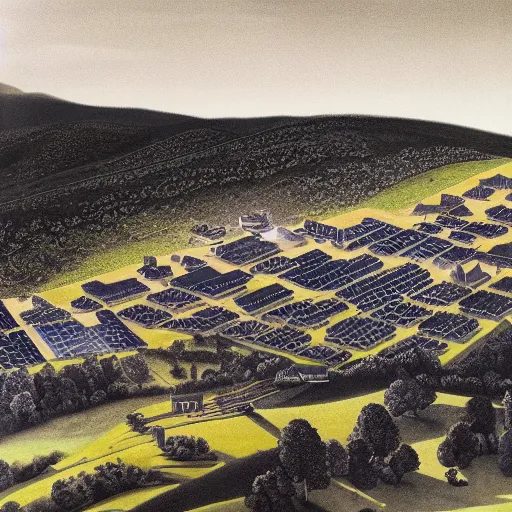 Image similar to dark solar eclipse, above a village, highly detailed, studio 4 k quality, by louise dahl - wolfe