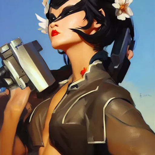 Image similar to greg manchess portrait painting of 草 薙 素 子 as overwatch character, medium shot, asymmetrical, profile picture, organic painting, sunny day, matte painting, bold shapes, hard edges, street art, trending on artstation, by huang guangjian and gil elvgren and sachin teng