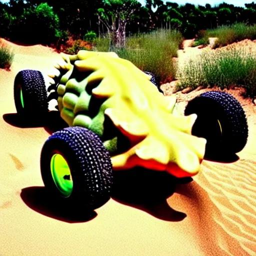 Image similar to a dune buggy that looks like an ankylosaurus