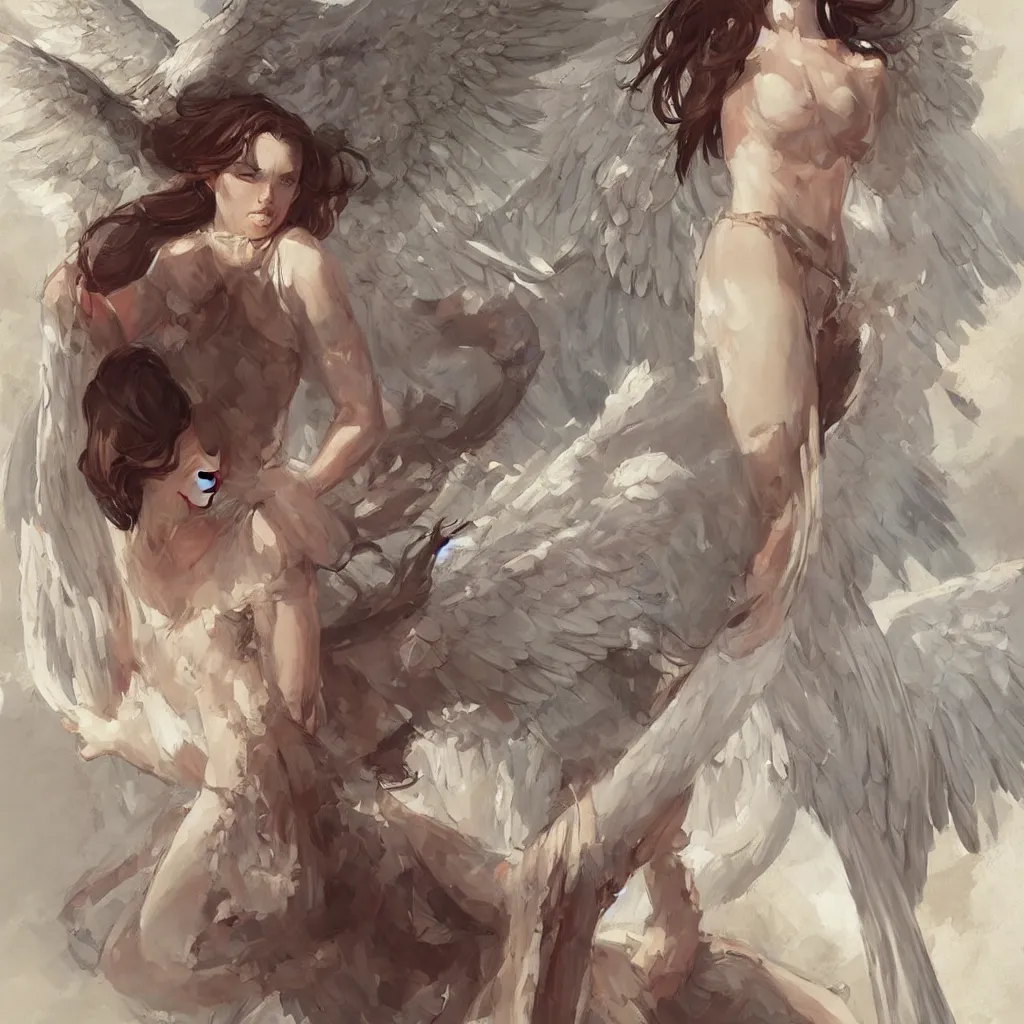 Image similar to beautiful diagram of a biblically accurate angel, art by scott davidson, albert aublet, krenz cushart, artem demura