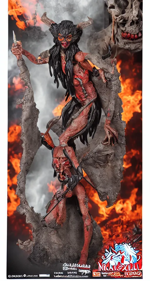 Image similar to craxula, the filipina demon from hell, actionfigure with play set with coffin and graveyard, smoke, photorealistic, hdr, 8 k, designed by hasbro mezco and yasushi nirasawa