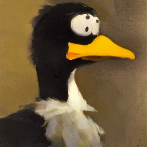 Prompt: portrait of an emotional daffy duck, by jeremy mann, anders zorn.