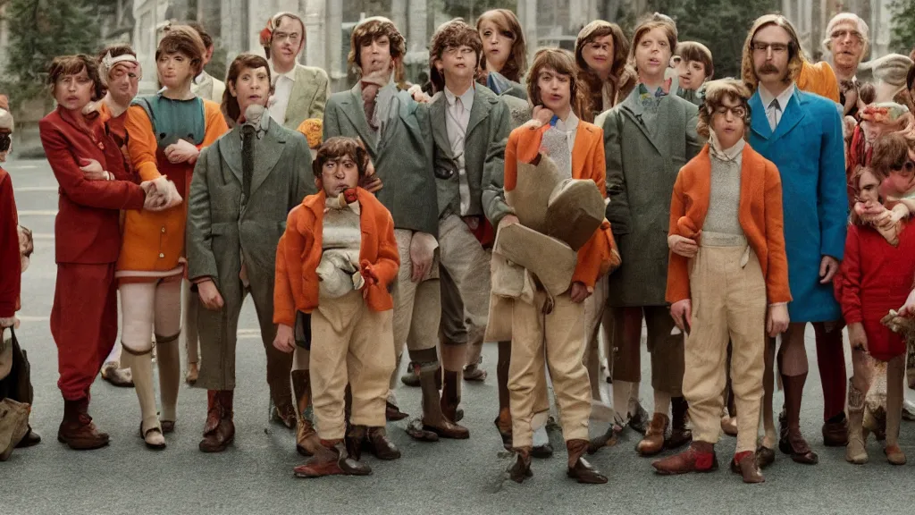 Prompt: A still from a Wes Anderson movie about the pied piper