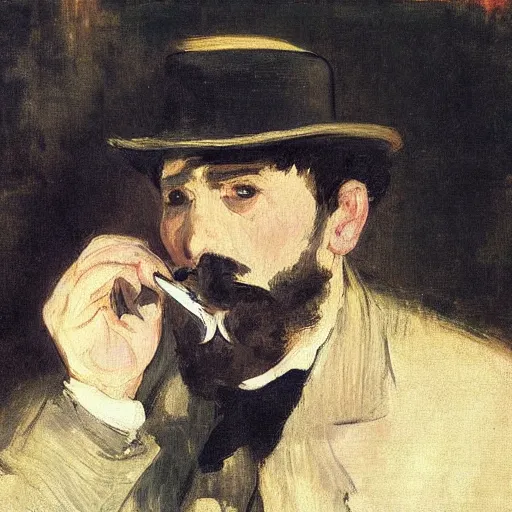 Prompt: an oil painting of a smoking man by Manet