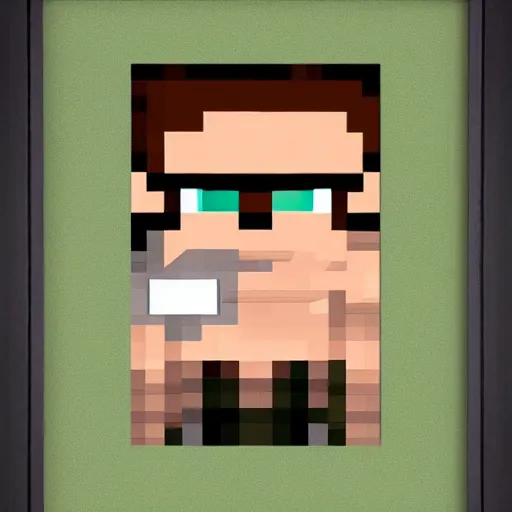 Prompt: nerdy adult man playing Minecraft alone at night, fine artwork, framed