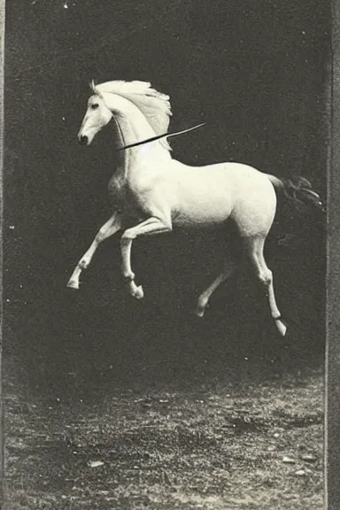 Image similar to an 1800s photo of a horse hovering off the ground