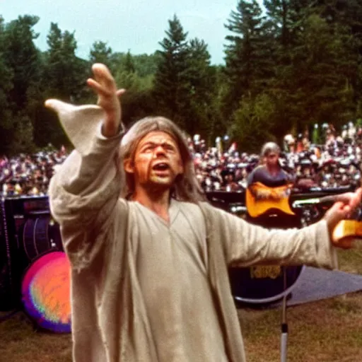 Image similar to yoda performing at woodstock