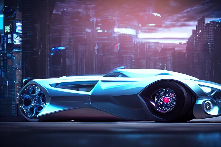Prompt: cyberpunk alien concept inspired sports car, futuristic look, highly detailed body, very expensive, photorealistic camera shot, bright studio setting, studio lighting, crisp quality and light reflections, unreal engine 5 quality render