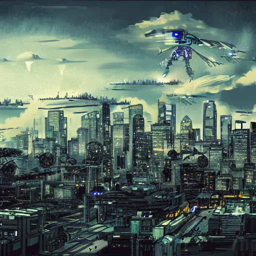 Prompt: mech invasion over seattle skyline by Inceoglu, Ismail