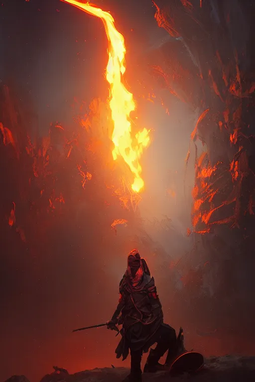 Image similar to portrait, male pyromancer summening a fire portal , dynamic lighting, volumetric, bokeh, cinematic, establishing shot, extremly high detail, photo realistic, cinematic lighting, post processed, concept art, artstation, matte painting, style by eddie mendoza, raphael lacoste, alex ross