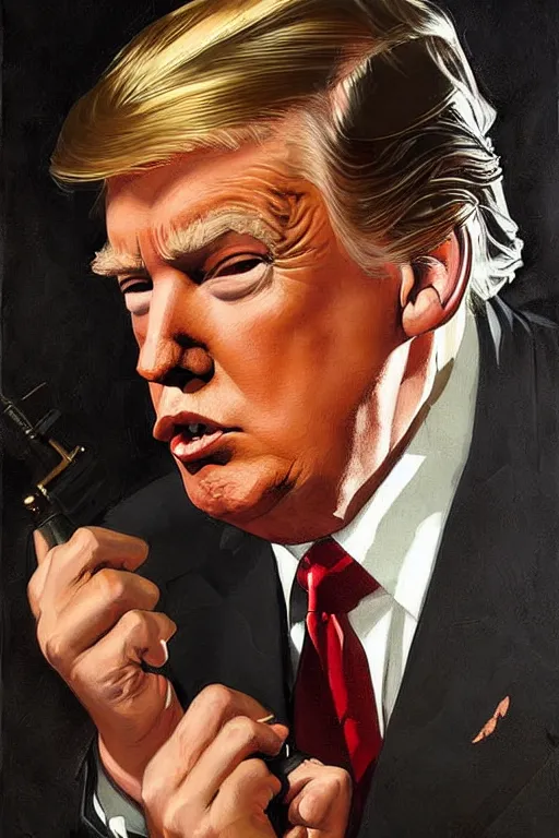 Image similar to donald trump, painting by jc leyendecker!! phil hale!, angular, brush strokes, painterly, vintage, crisp