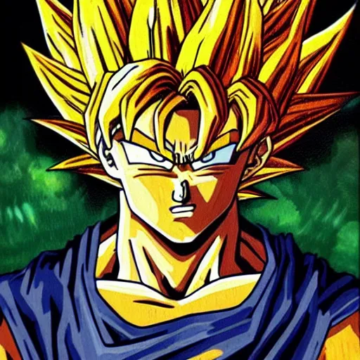 Image similar to super saiyan goku painted by vincent van gogh, oil - on - canvas, highly detailed, 8 k