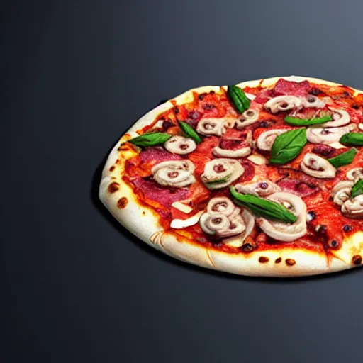 Image similar to pizza hyperrealistic with octopus