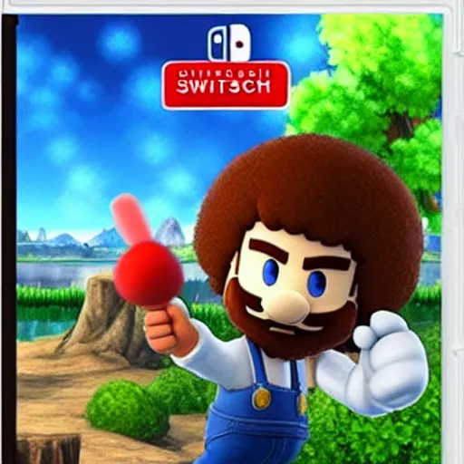 Image similar to Bob Ross as a Super Smash bros ultimate character, Nintendo switch