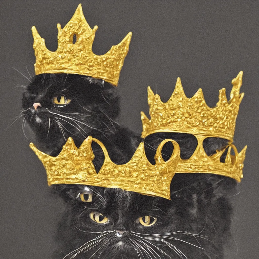 Image similar to a cat wearing an elegant golden crown and black goggles
