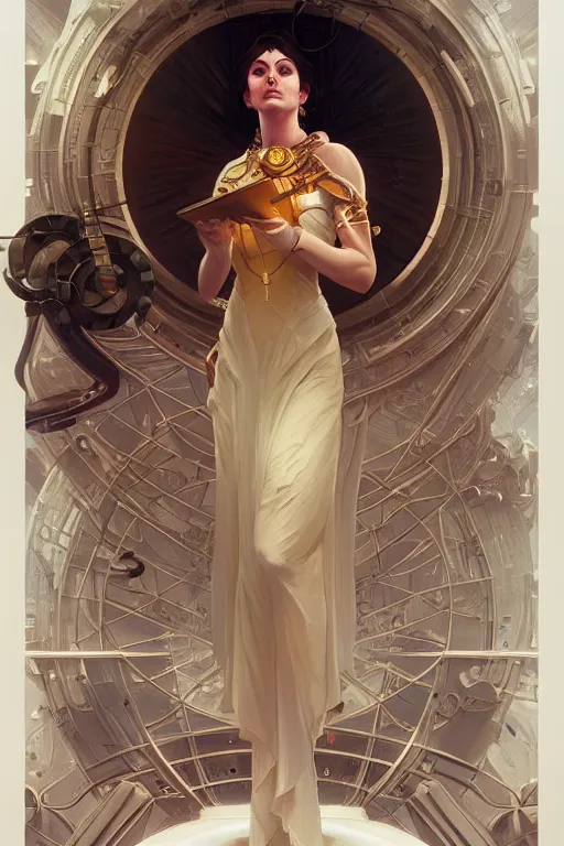 Prompt: goddess of science and engineering, only two hands, highly detailed, digital painting, artstation, concept art, smooth, sharp focus, illustration, unreal engine 5, 8 k, art by artgerm and greg rutkowski and edgar maxence and alphonse mucha