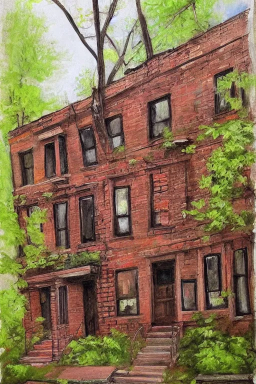 Image similar to (((((a ramshackle manhattan brick brownstone deep in the forest))))) by Jeremy Fenske!!!!!!!!!!!!!!!!!!!!!!!!!!!