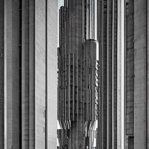 Prompt: a sci - fi beautiful brutalist hypermodern monument, with many rounded brutalist towers sprouting from the base tower creating a complex and unique geometric building, photography