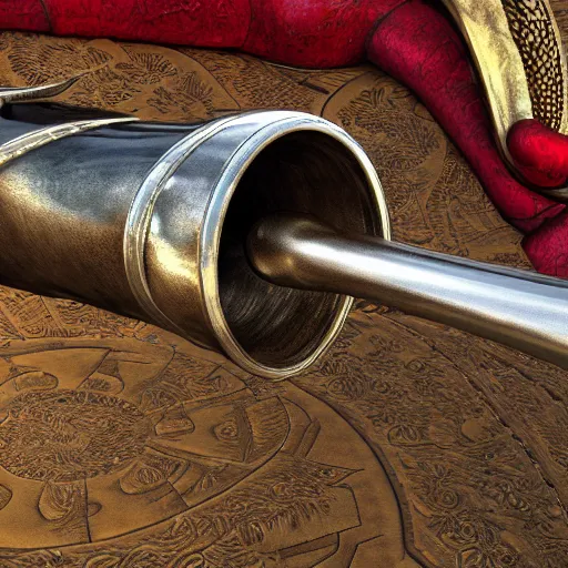 Image similar to a 3 d render of a medieval blowing horn, winding horn, animal horn, higly detailed, mystic, artwork