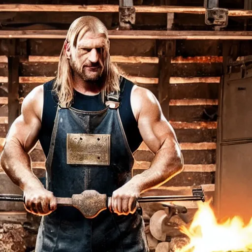 Image similar to triple h as blacksmith