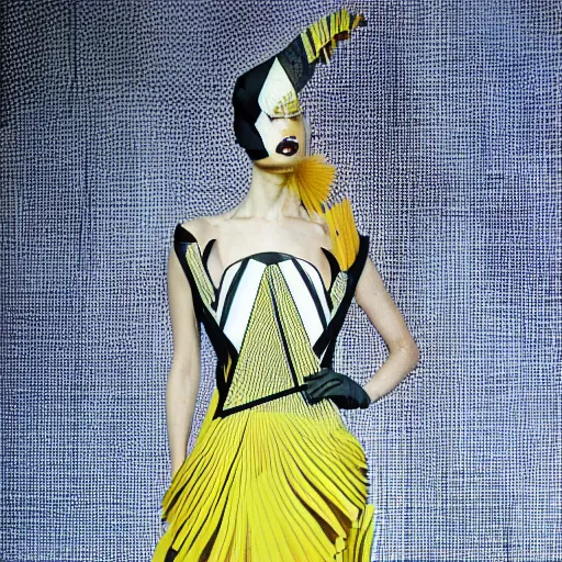 Image similar to runway model wearing a surreal avant-garde dress designed by luigi serafini