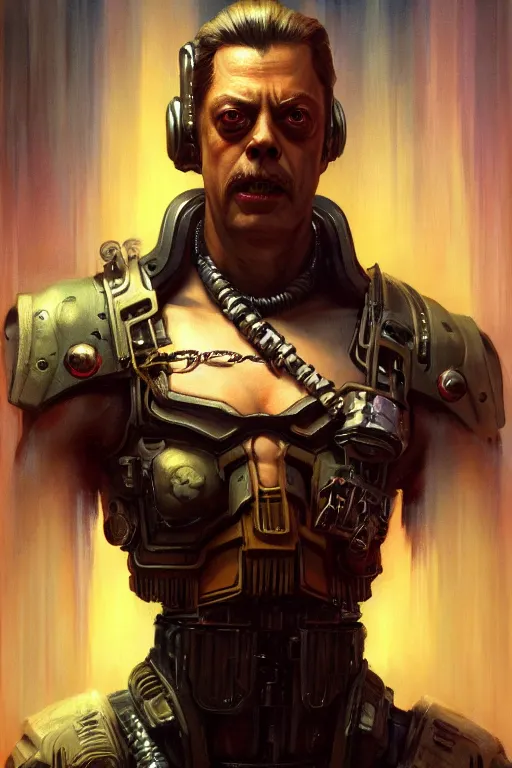 Image similar to character portrait cyberpunk warhammer 4 0 k steve buscemi, character design, painting by gaston bussiere, katsuya terada, frank frazetta, tom of finland, trending on artstation