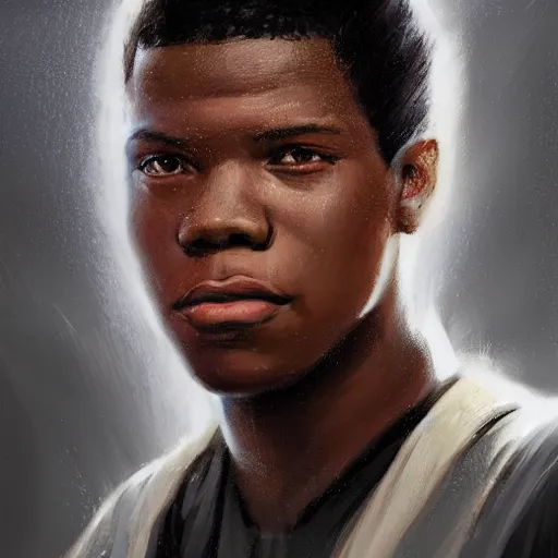 Image similar to portrait of a man by greg rutkowski, young jedi kinght that looks like john boyega, wearing jedi robes, star wars expanded universe, he is about 3 0 years old, highly detailed portrait, digital painting, artstation, concept art, smooth, sharp foccus ilustration, artstation hq