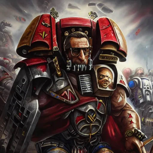 Image similar to Steve Carell in Warhammer 40k portrait, 4k resolution, highly detailed, artstation, very sharp, epic