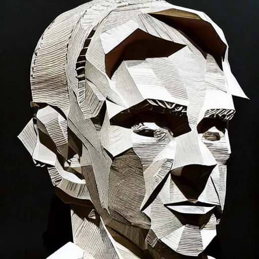 Image similar to a cut paper sculpture that looks like william shatter as captain kirk