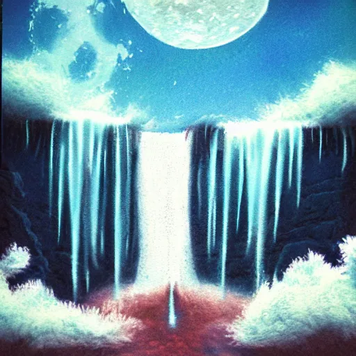 Prompt: waterfall over moon