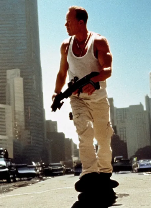 Image similar to film still of Eminem as John McClane in Die Hard, 4k