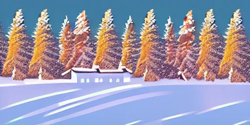 Prompt: snowy landscape, digital illustration, epic composition, sunny, colorful