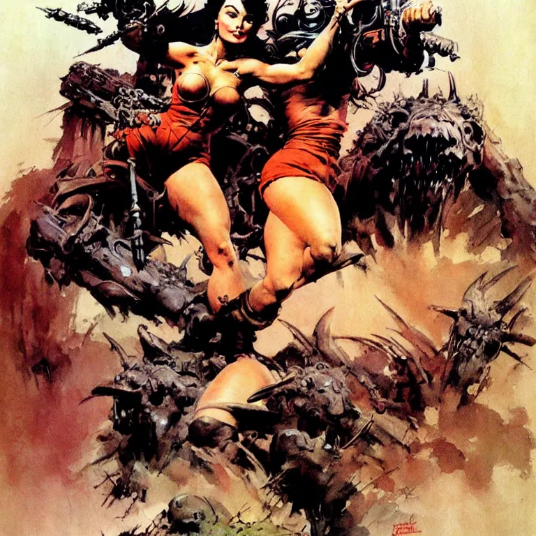 Image similar to artwork by frank frazetta