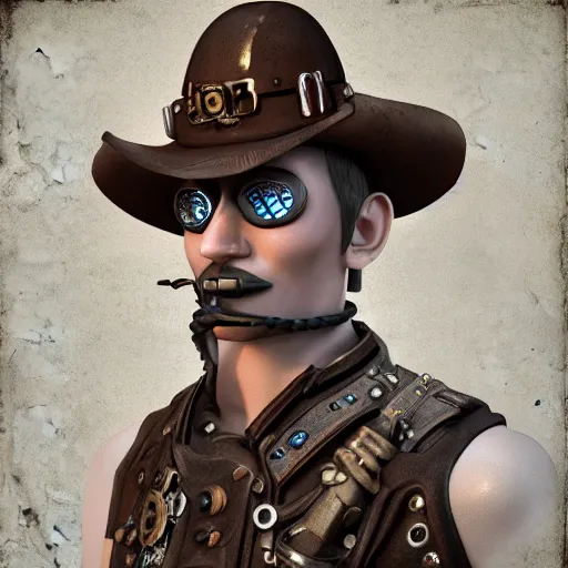 Prompt: 3D photorealistic render of a steampunk 👾