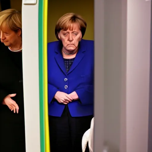 Image similar to angela merkel peeing at a urinal