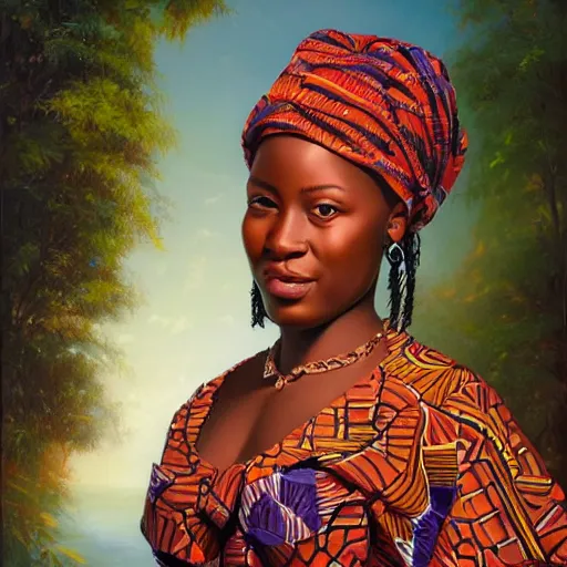 Image similar to portrait of an ghanaian woman ( 3 5 ) from ghana in 2 0 2 1, an oil painting by ross tran and thomas kincade