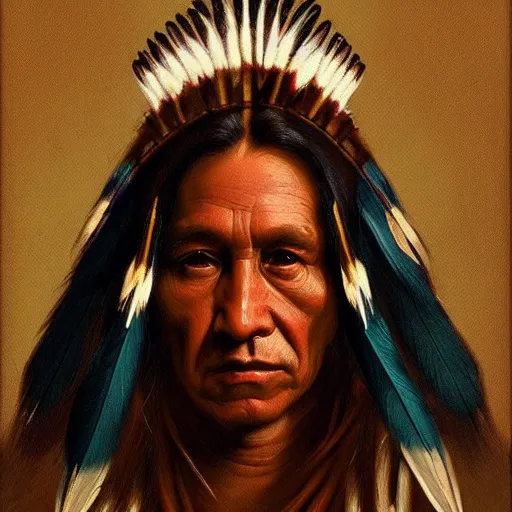 Image similar to renaissance portrait painting of a native american, artstation