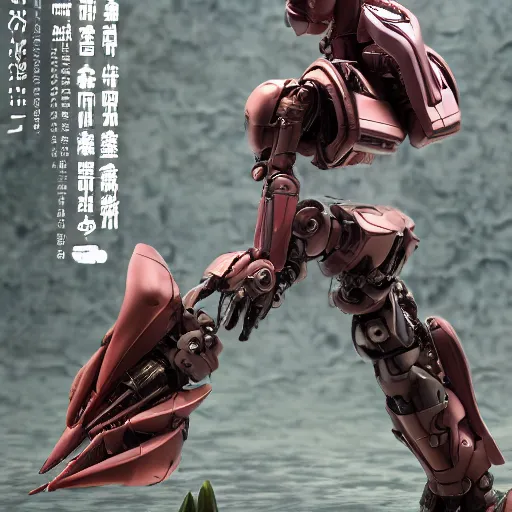 Image similar to futuristic nymphaea themed mecha waterlily upper body, sepals forming helmet, highly detailed, nymphaea, 8 k hd resolution, sazabi, biomechanical, bandai box art, star wars, makoto kobayashi, frank gehry, raymond swanland