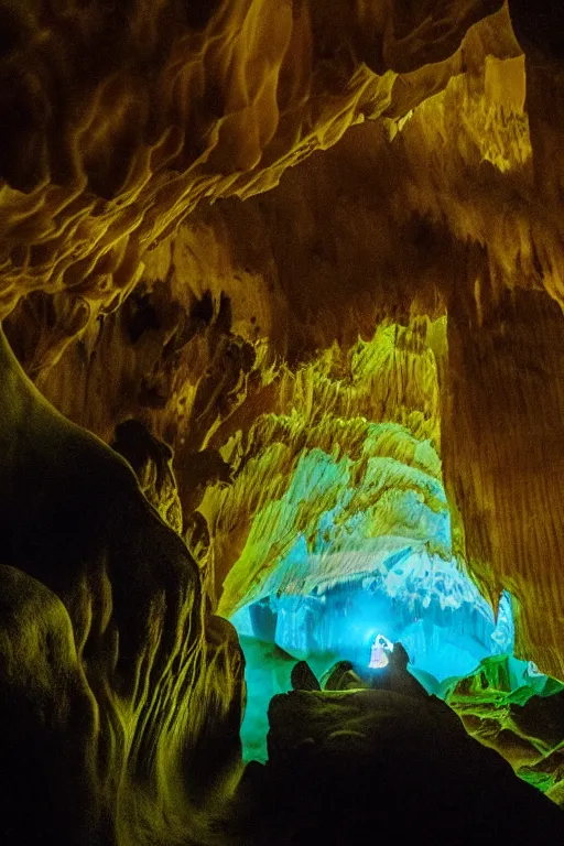 Image similar to photograph of inside of beautiful glowing caves