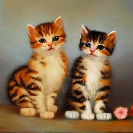 Image similar to cute kittens, oil on canvas, masterpiece!!!!!!!!!!!!!!!!