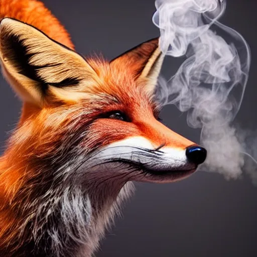 Image similar to a polygamous fox with a hat drinking beer and smoking e - cigarette, studio photo