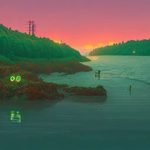 Prompt: yoshi island by simon stalenhag