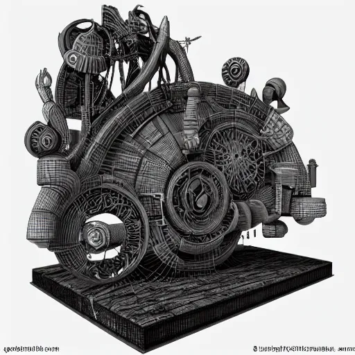 Image similar to new invention, mystical device, very complicated, 3 d digital art, high details