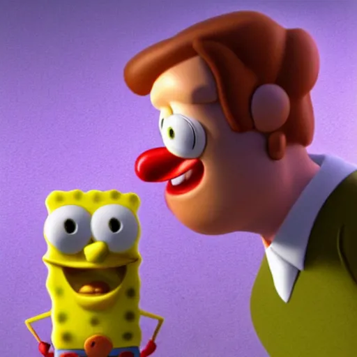 Image similar to spongebob licking a sad child, photorealistic