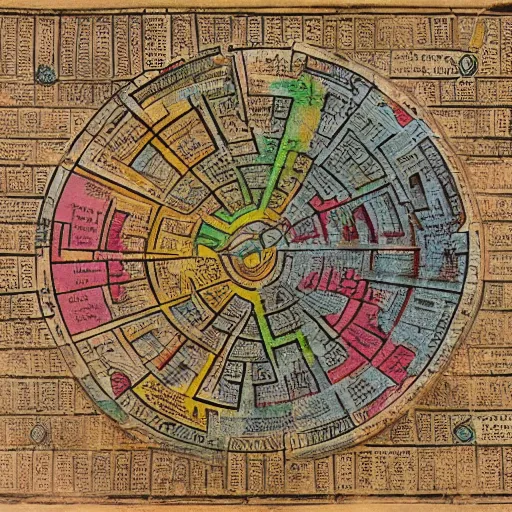 Image similar to ancient colorful map, labyrinth map, old paper