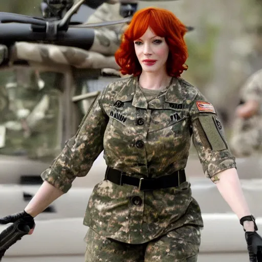 Image similar to Christina Hendricks as Army commander, special forces,